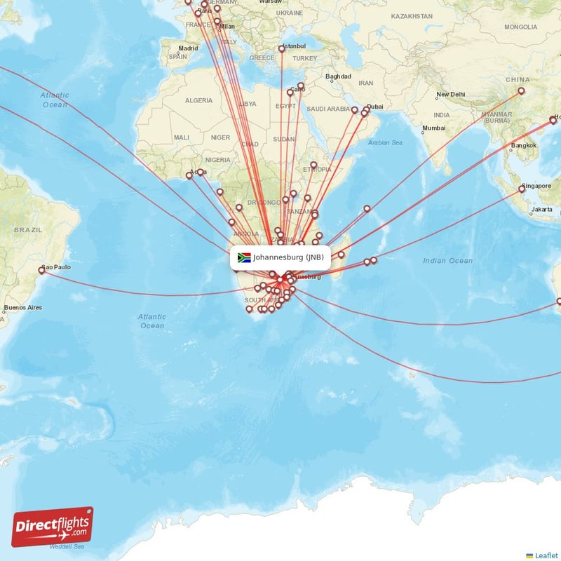 Direct flights from Johannesburg - 78 destinations - JNB, South Africa ...