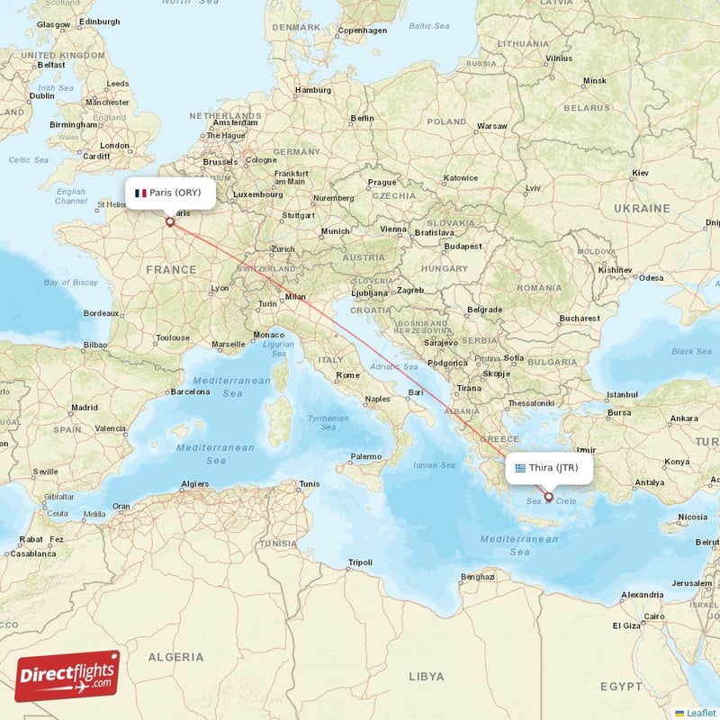 Direct flights from Thira to Paris JTR to ORY non stop