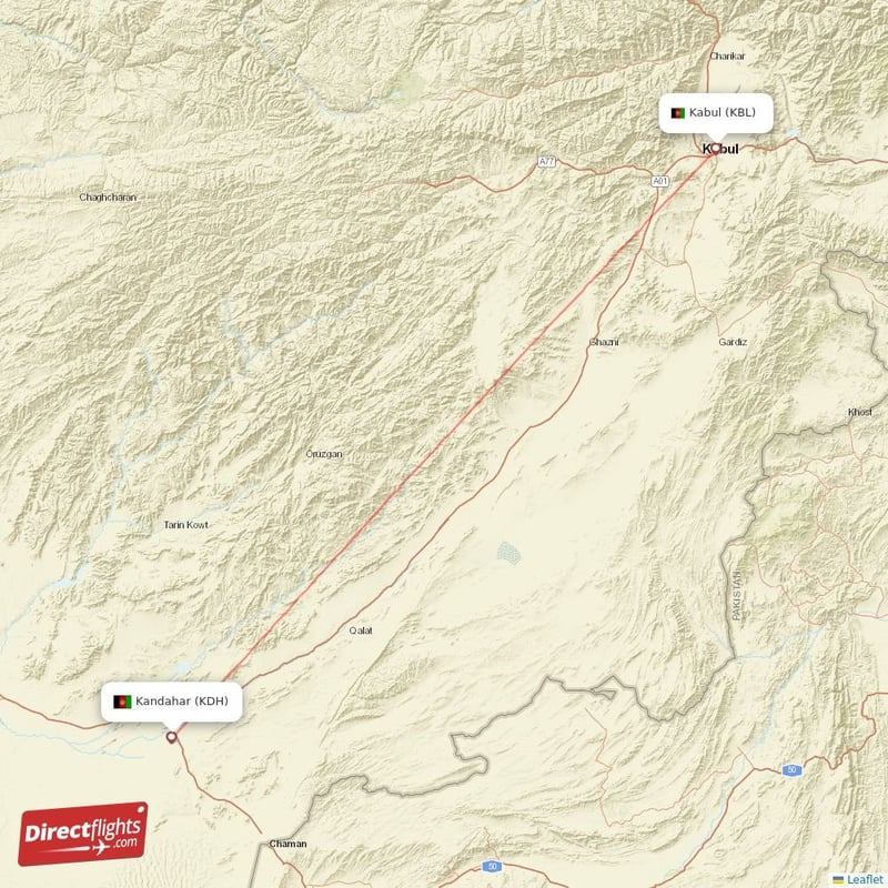 KBL - KDH route map