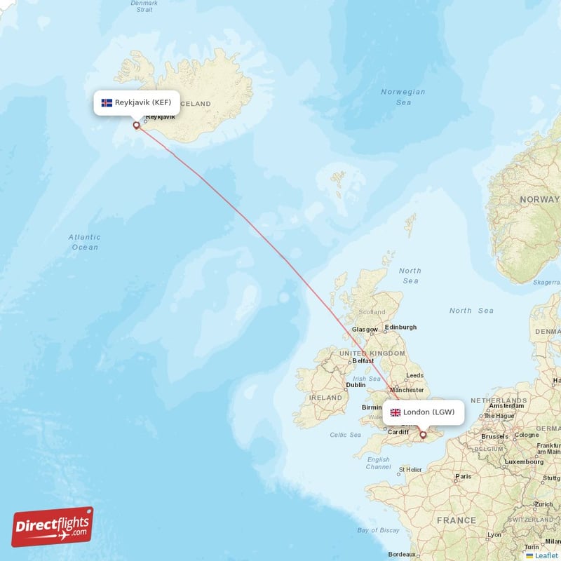 KEF - LGW route map