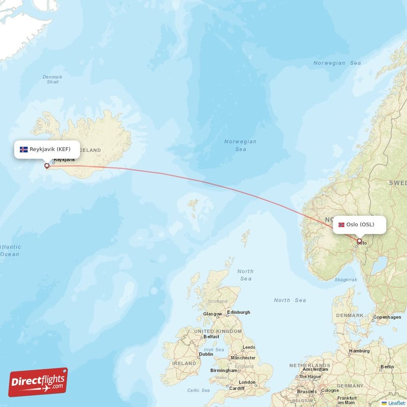 KEF - OSL route map