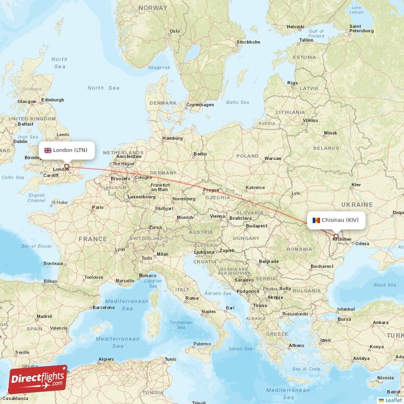 KIV - LTN route map