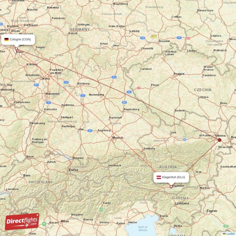 KLU - CGN route map