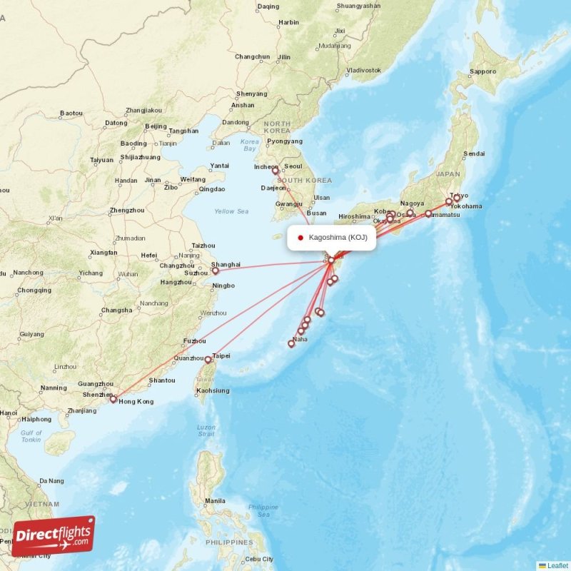 Direct flights from Kagoshima 21 destinations KOJ, Japan