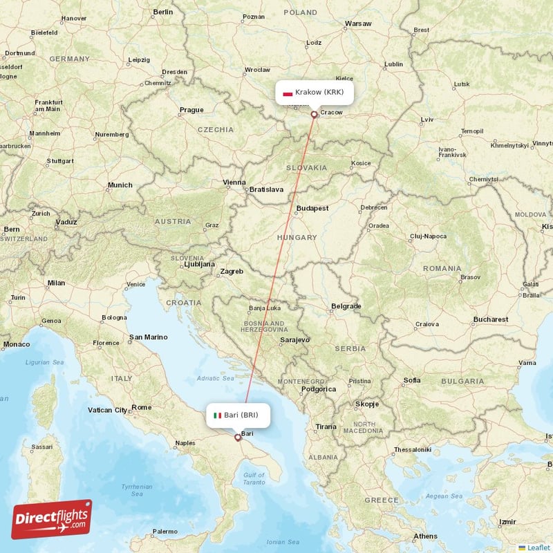 KRK - BRI route map