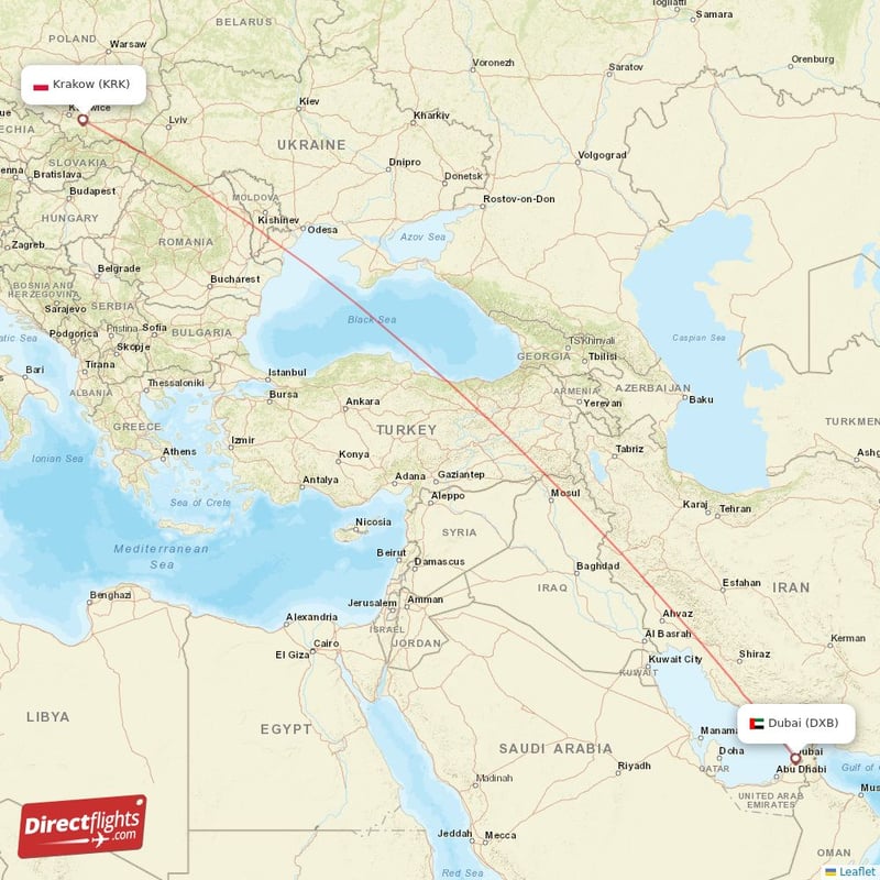 KRK - DXB route map