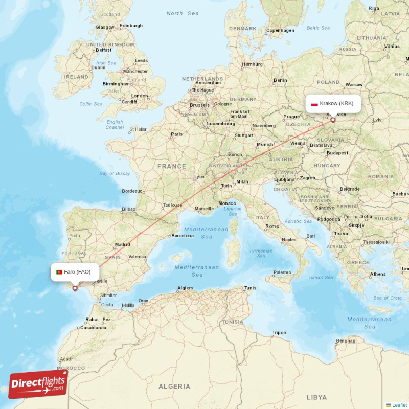 KRK - FAO route map