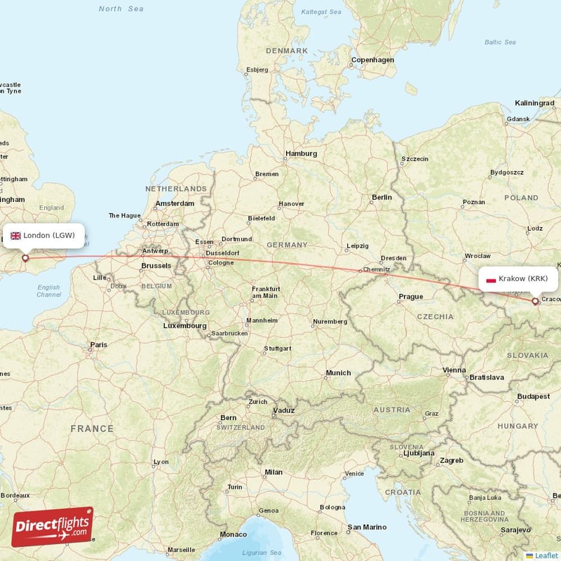 KRK - LGW route map