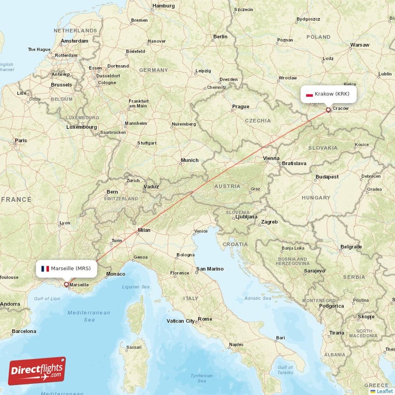 KRK - MRS route map