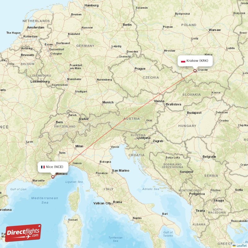 KRK - NCE route map
