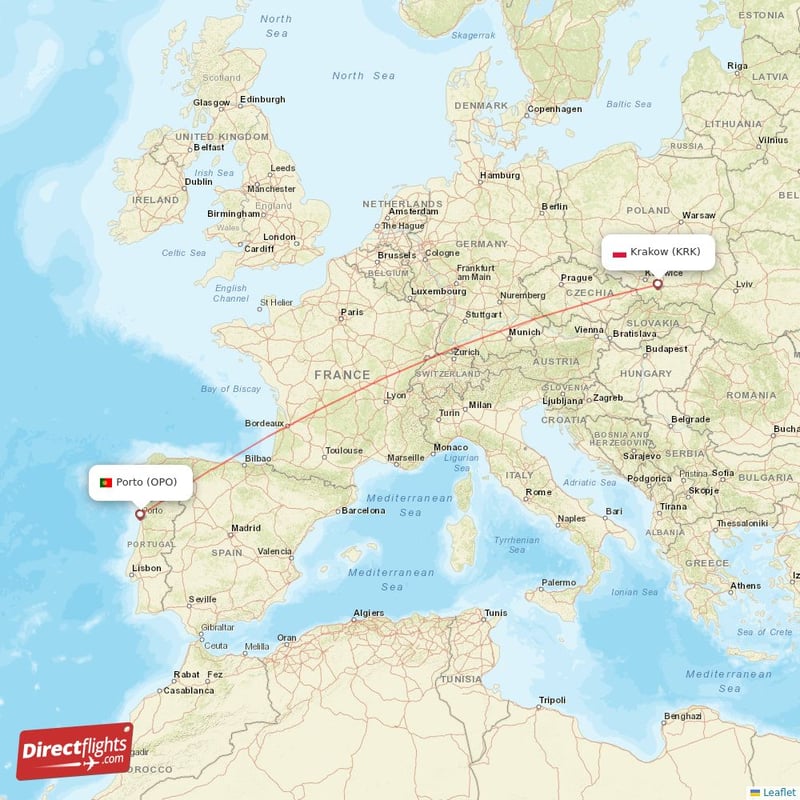 KRK - OPO route map