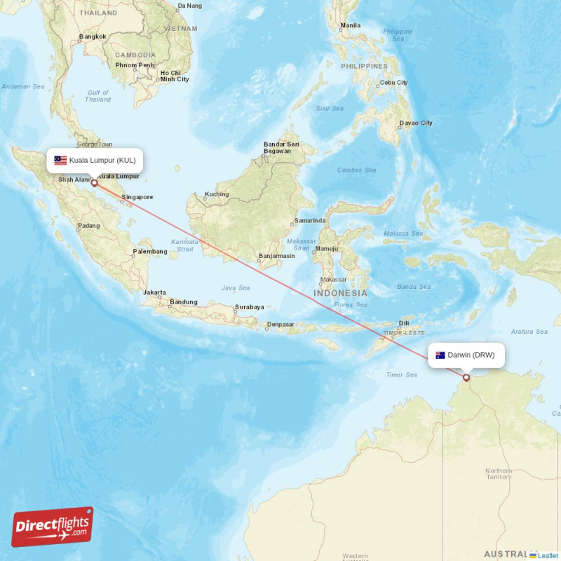 KUL - DRW route map