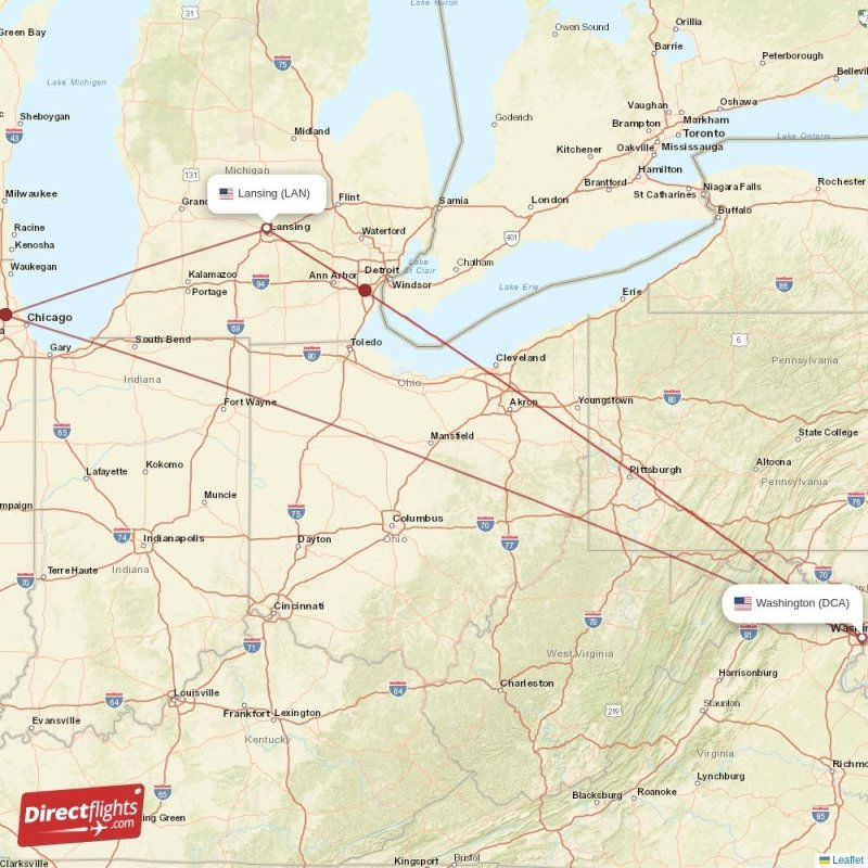 Direct flights from Lansing to Washington, LAN to DCA nonstop