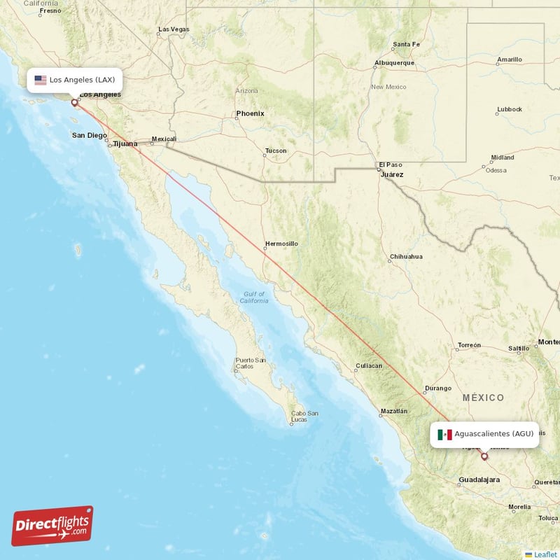 Direct flights from Los Angeles to Aguascalientes LAX to AGU non