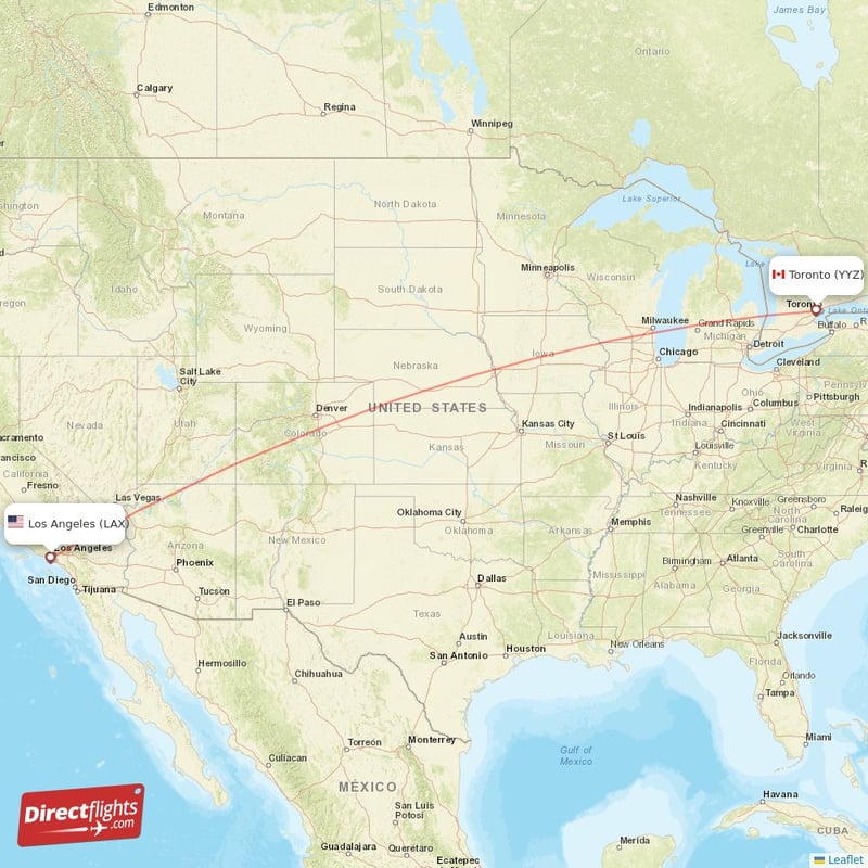 LAX - YYZ route map