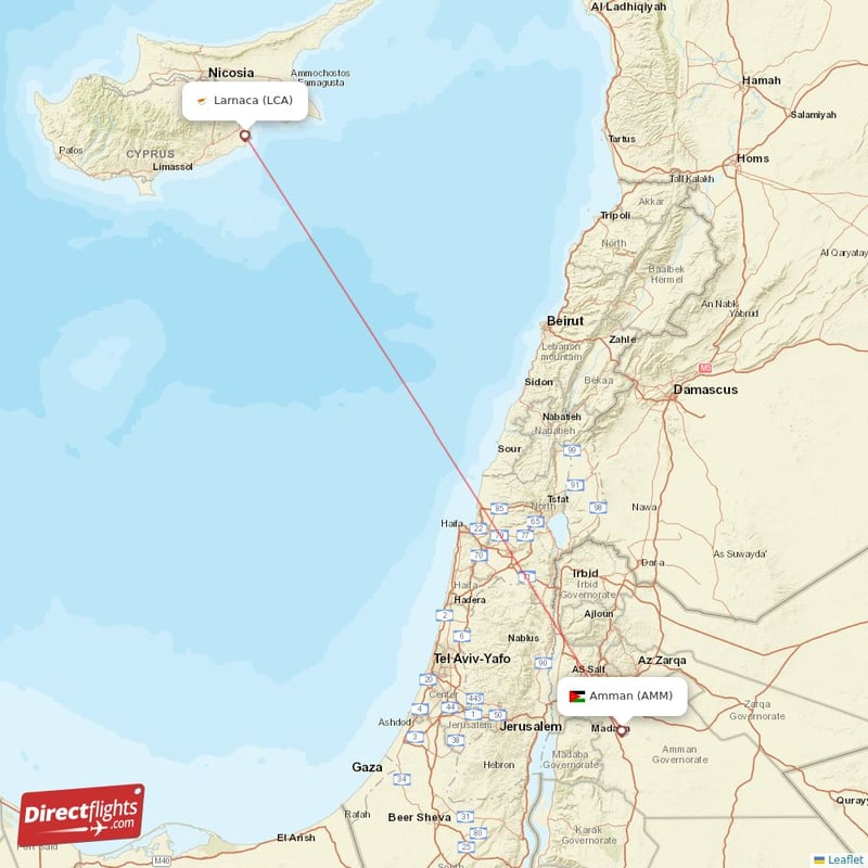 Direct flights from Larnaca to Amman LCA to AMM non stop Directflights