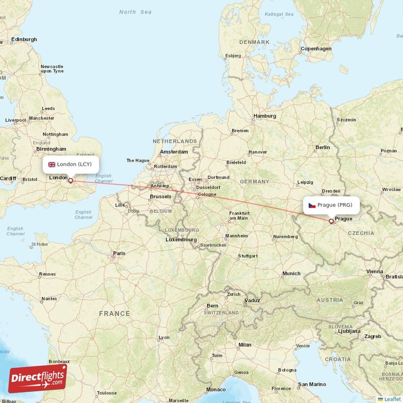 LCY - PRG route map