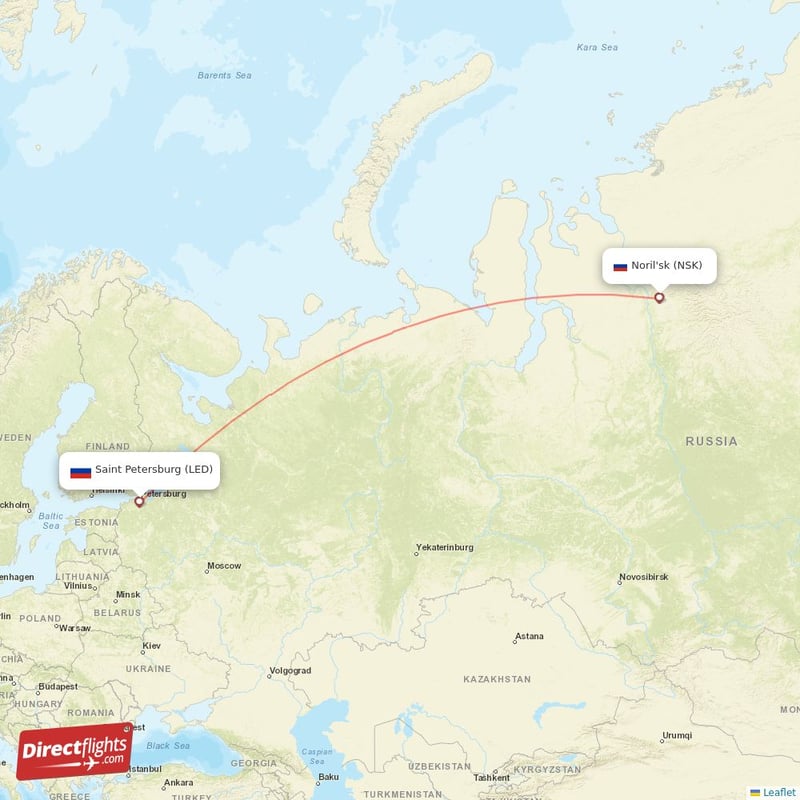 Direct flights from Saint Petersburg to Noril'sk, LED to NSK non-stop ...