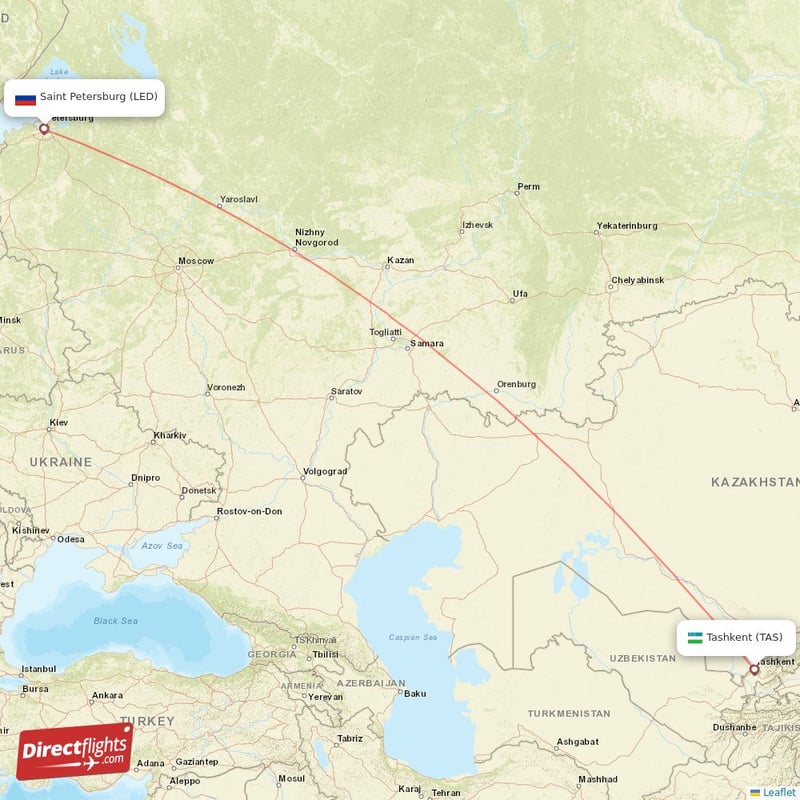 Direct flights from Saint Petersburg to Tashkent LED to TAS non