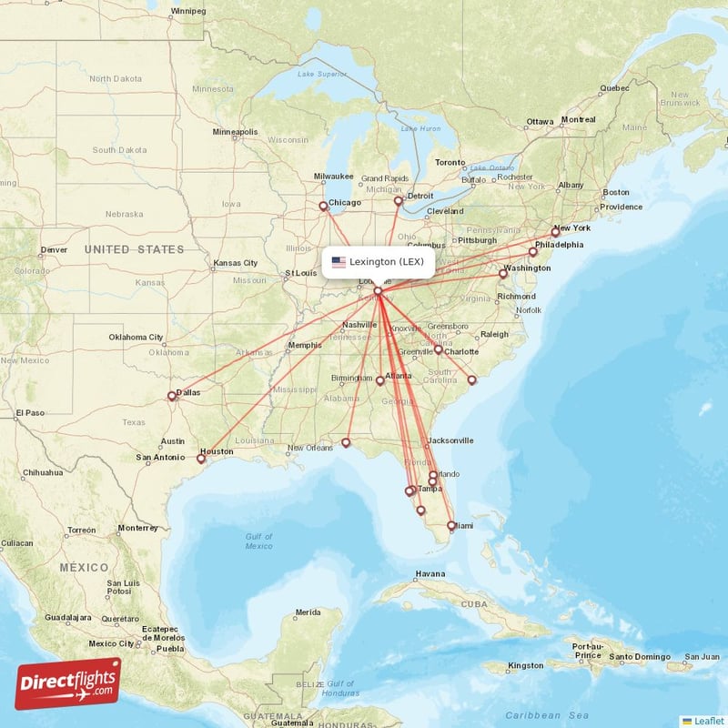 Direct flights from Lexington - 16 destinations - LEX, USA ...