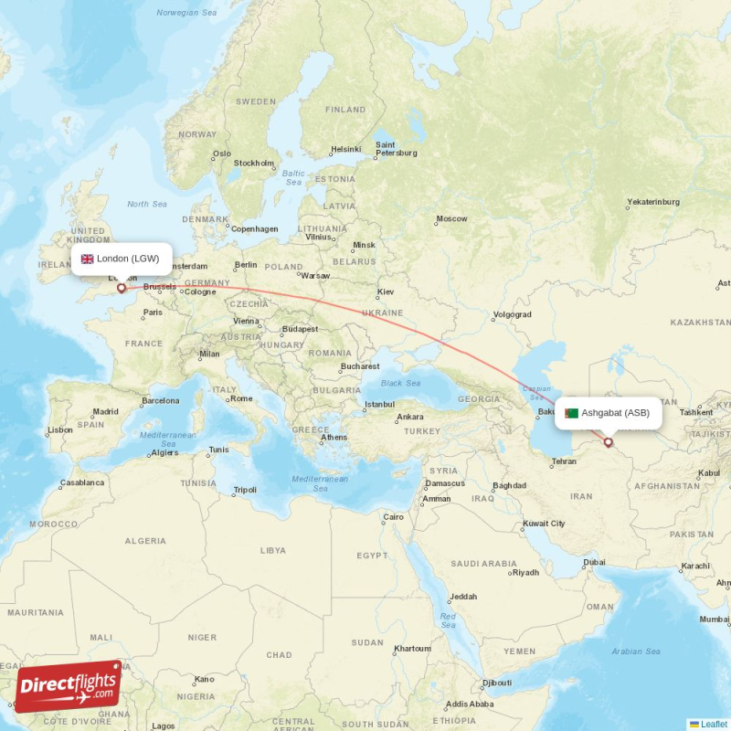 Direct flights from London to Ashgabat (LGW-ASB) - Directflights.com
