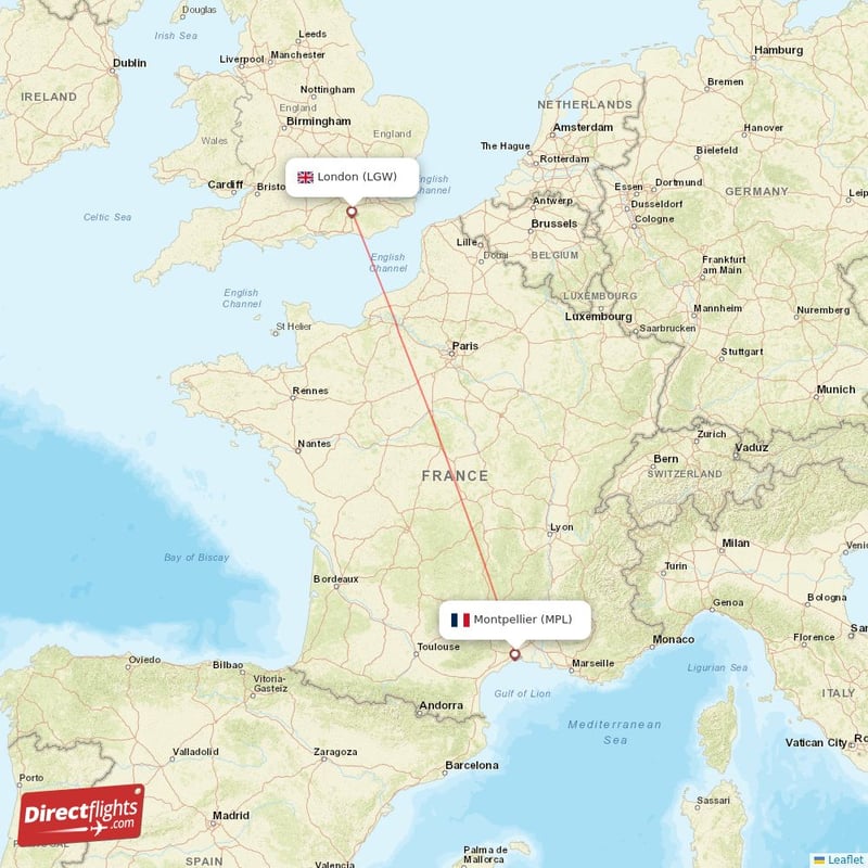 LGW - MPL route map