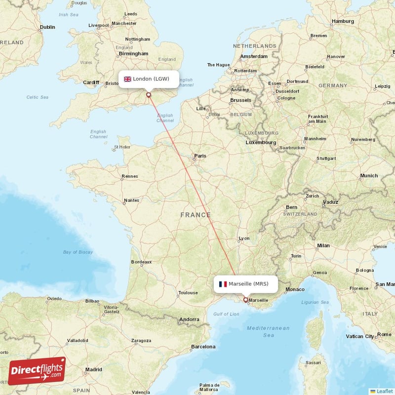 LGW - MRS route map