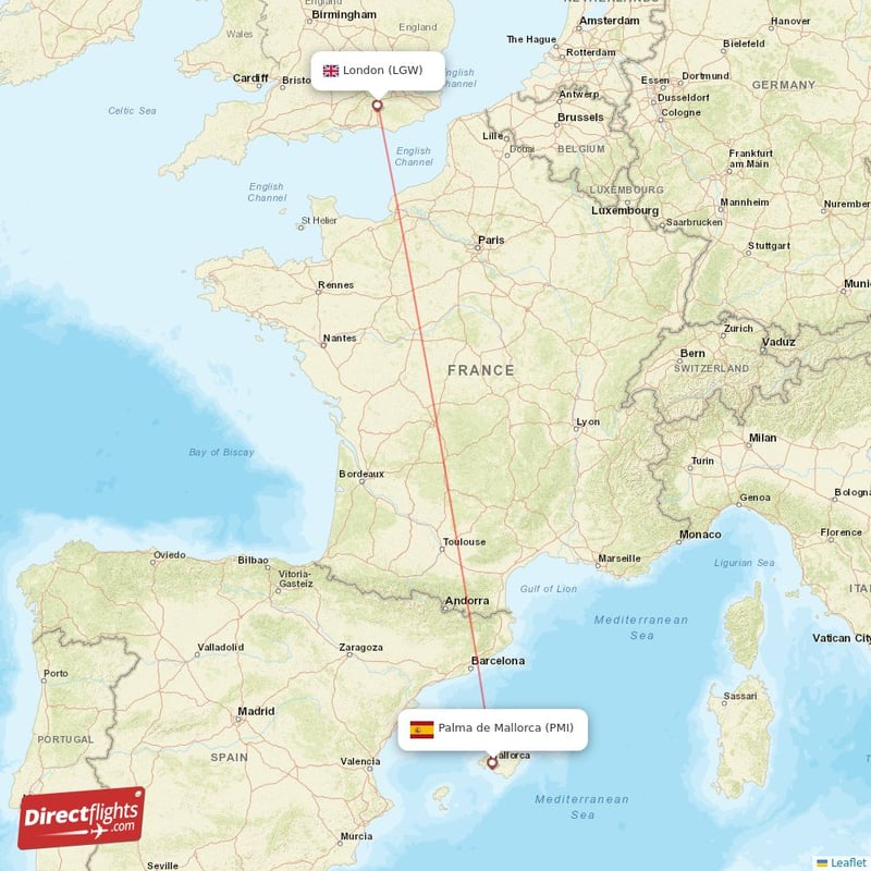 LGW - PMI route map