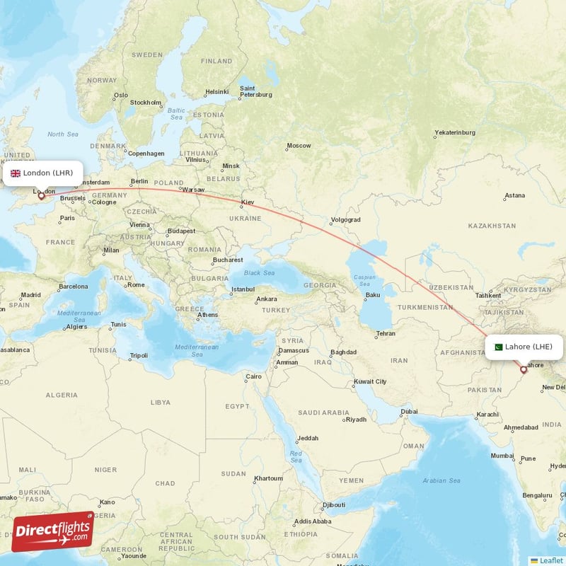 LHE - LHR route map