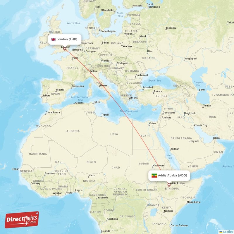 Direct flights from London to Addis Ababa LHR to ADD non stop