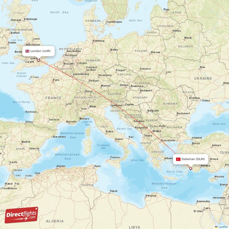 LHR - DLM route map