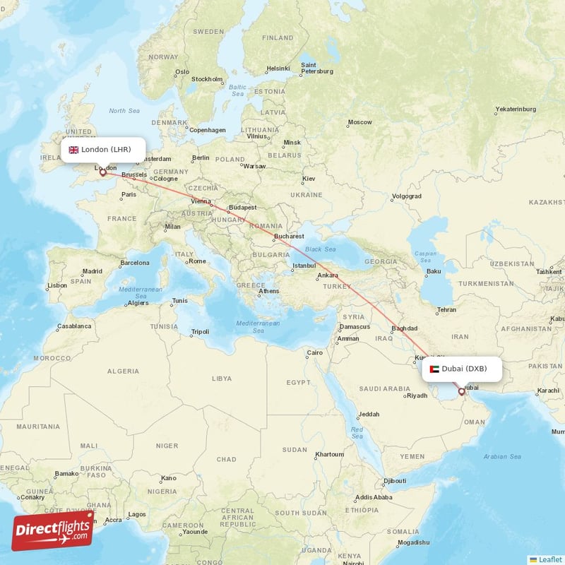 LHR - DXB route map