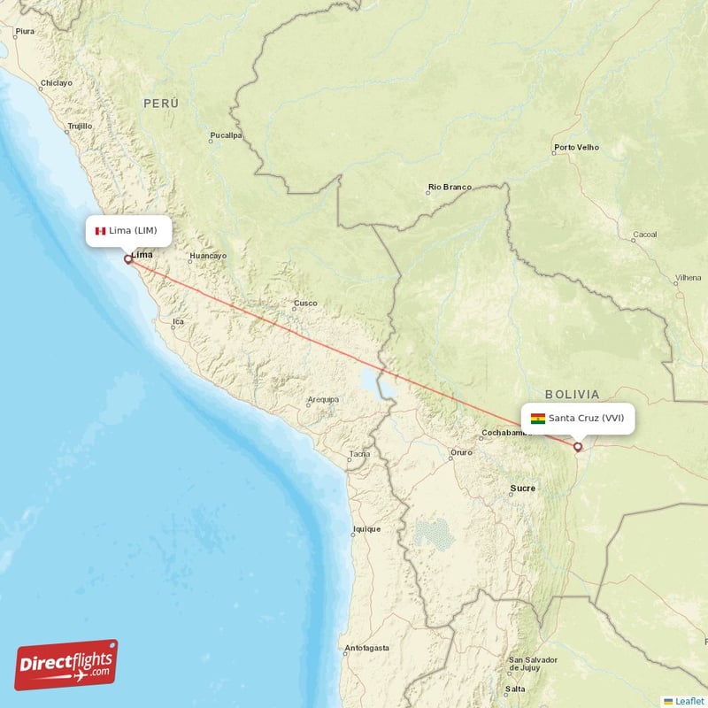 Direct flights from Lima to Santa Cruz LIM to VVI non stop