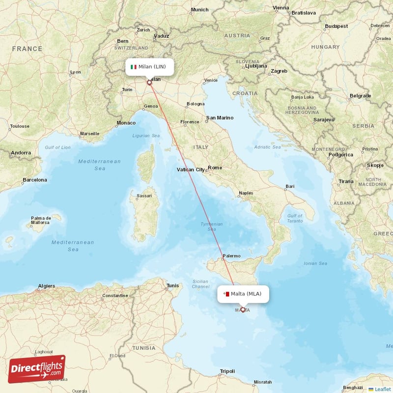 Direct flights from Milan to Malta LIN to MLA non stop