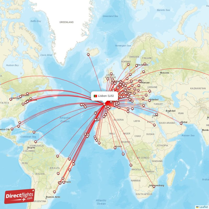 Direct flights from Lisbon - 139 destinations - LIS, Portugal ...