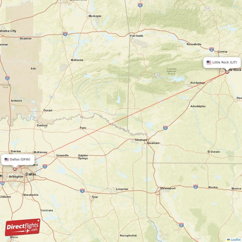 LIT - DFW route map