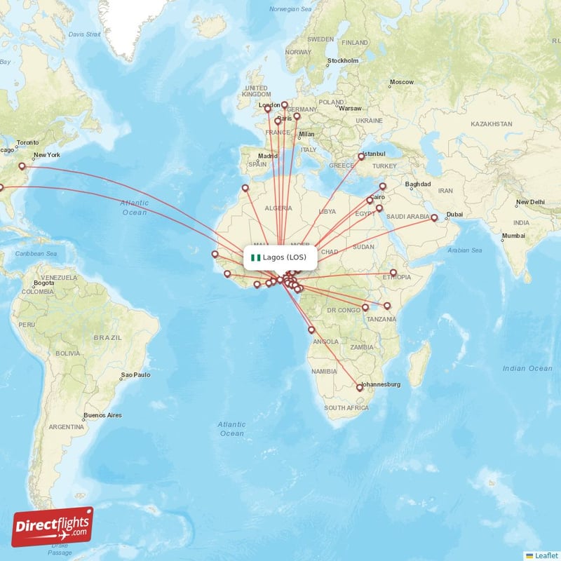 Direct flights from Lagos - 47 destinations - LOS, Nigeria ...