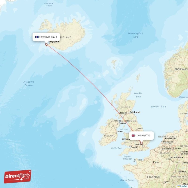 LTN - KEF route map