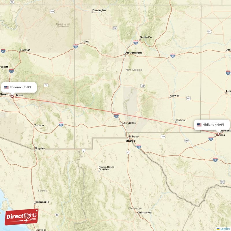 MAF - PHX route map