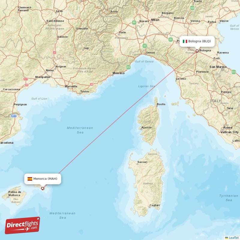 Direct flights from Menorca to Bologna, MAH to BLQ nonstop