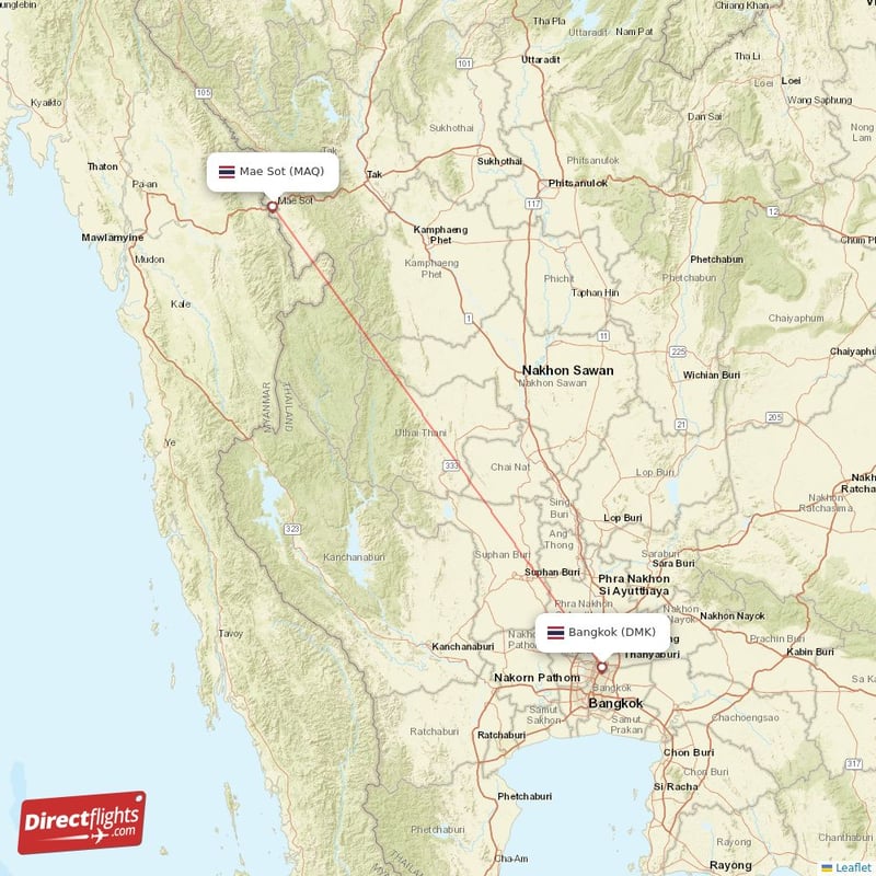 Direct flights from Mae Sot - 1 destinations - MAQ, Thailand ...