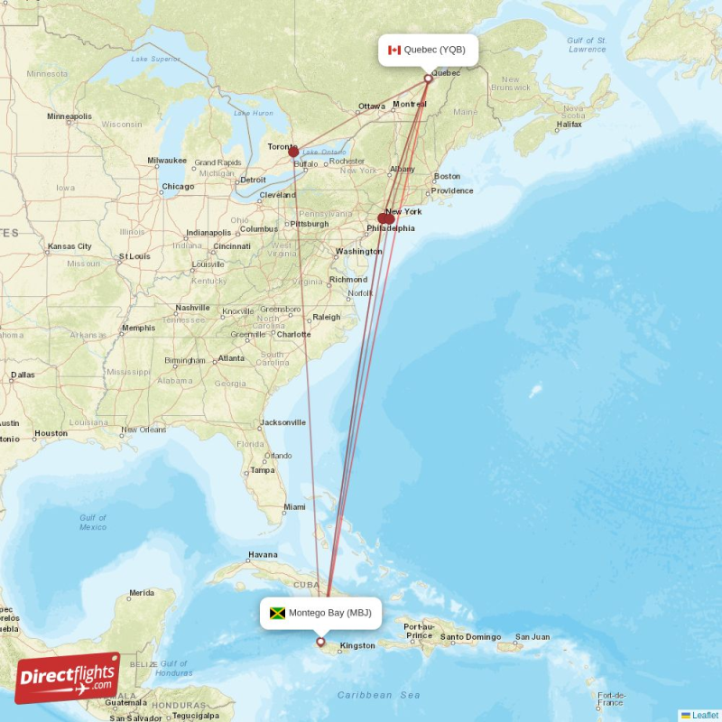 Direct flights from Montego Bay to Quebec (MBJ-YQB) - Directflights.com