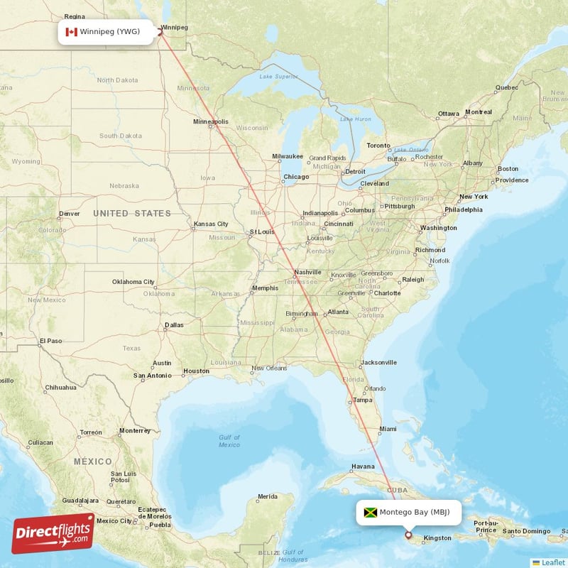 MBJ - YWG route map
