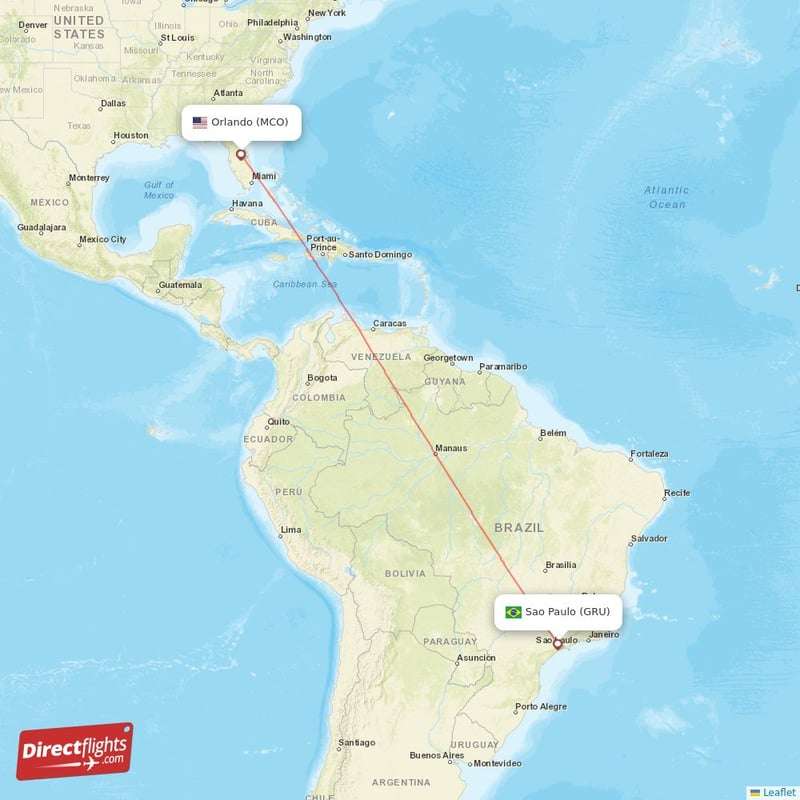 Direct flights from Orlando to Sao Paulo MCO to GRU non stop