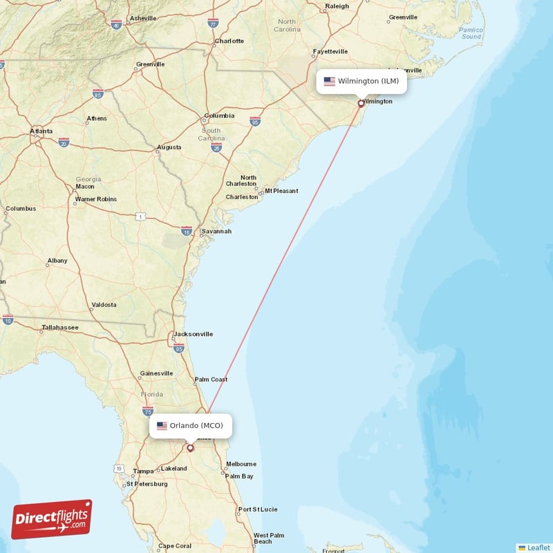 MCO - ILM route map