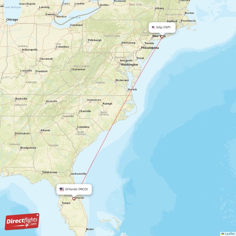 MCO - ISP route map