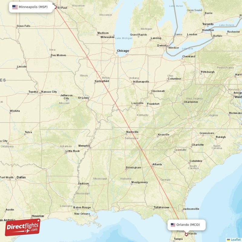 MCO - MSP route map