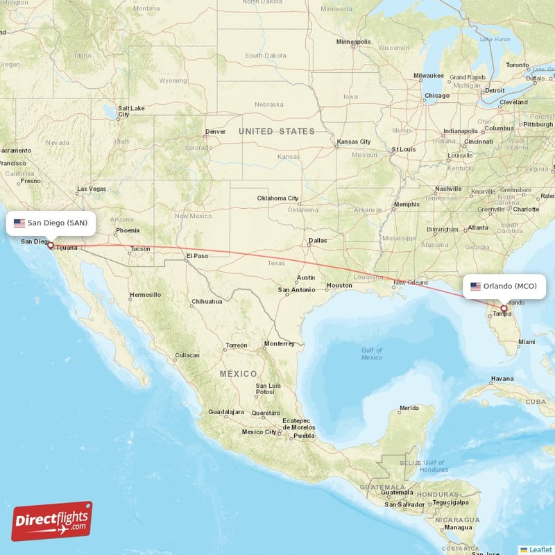 MCO - SAN route map