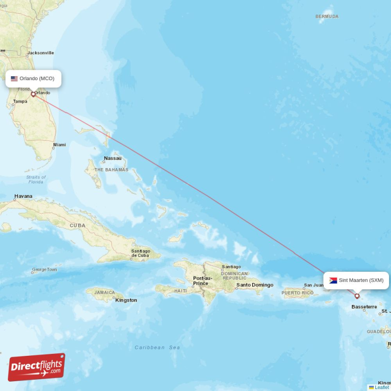 MCO - SXM route map