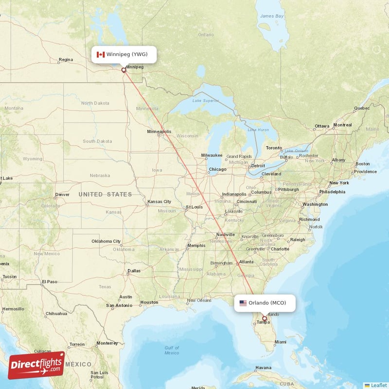 MCO - YWG route map